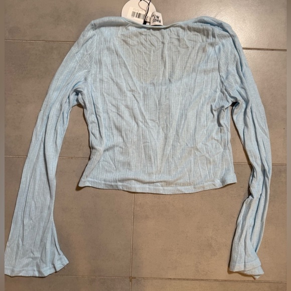 Princess Polly Blue Tie Front Crop Blouse - Barbaro Long Sleeve Top Blue - Picture 12 of 12